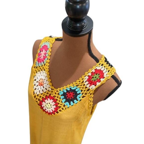 Favlux Fashion Sleeveless Shift Crochet Dress with Fringe in Yellow – Size Large - Picture 4 of 10